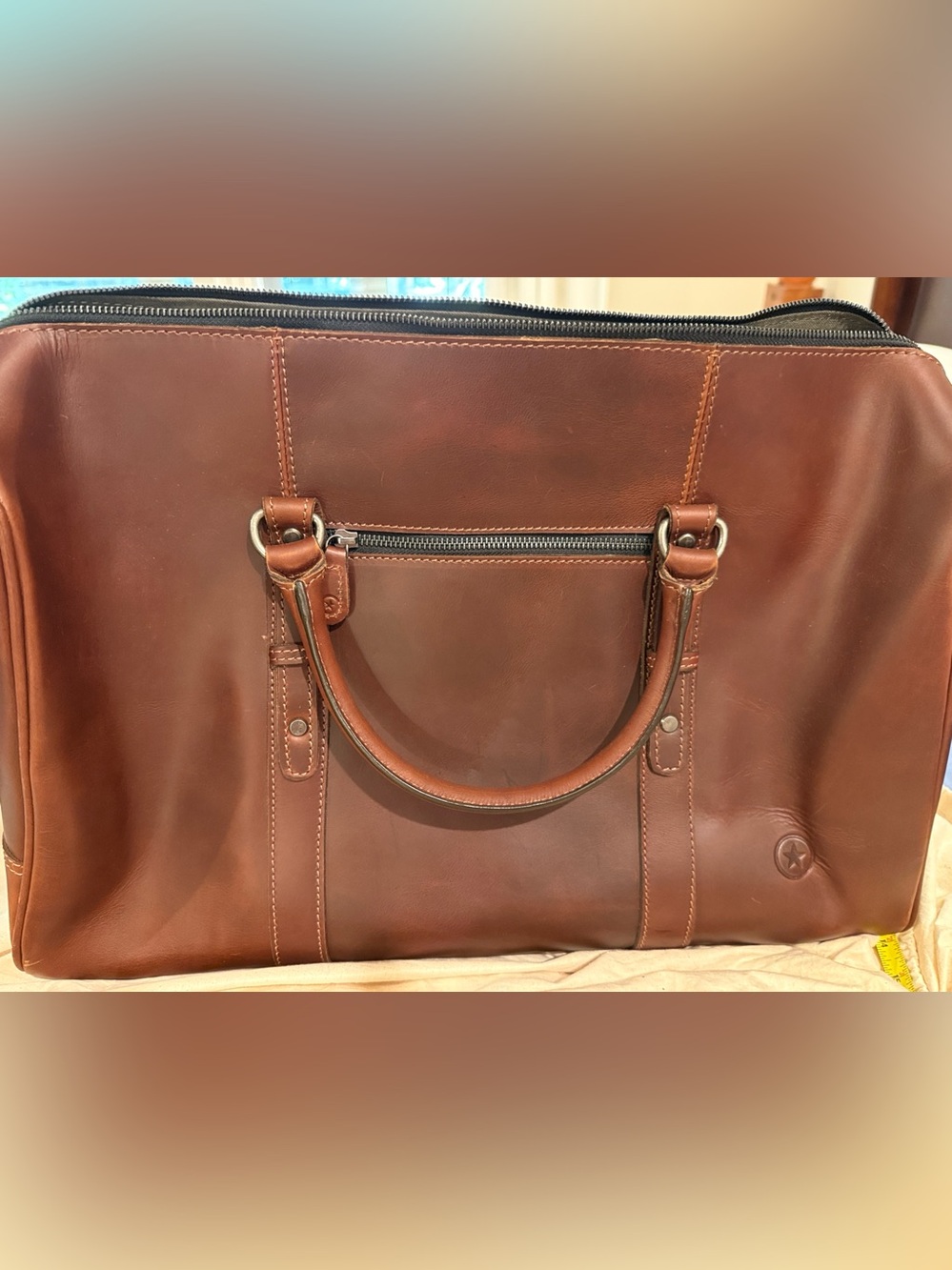 Premium Brown Leather Travel Duffel Bag - Women's/Men ‘s Travel Bag - Picture 7 of 12
